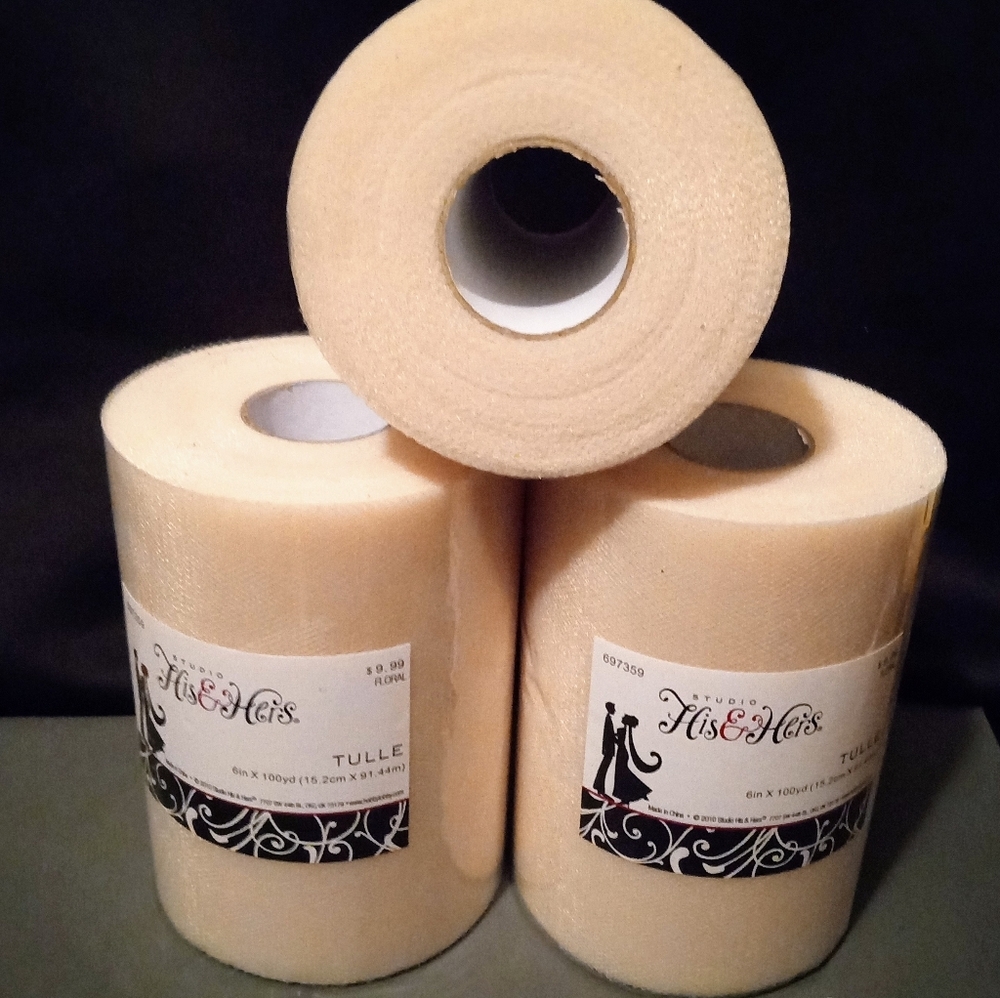 Lot Of Three Spools Studio His & Her's Beige Tulle 6" x100yds Each